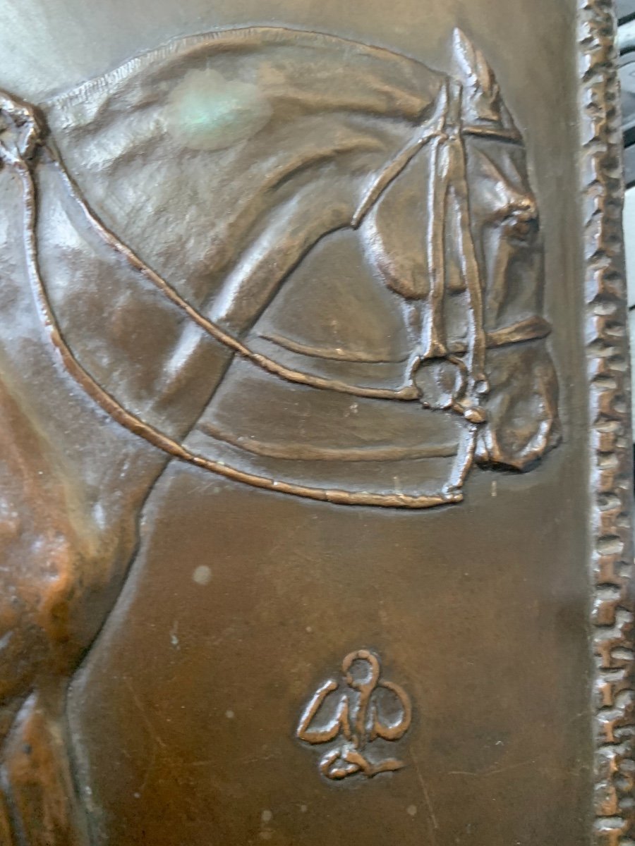 Bas Relief Bronze Cavalier époque 1920-photo-5